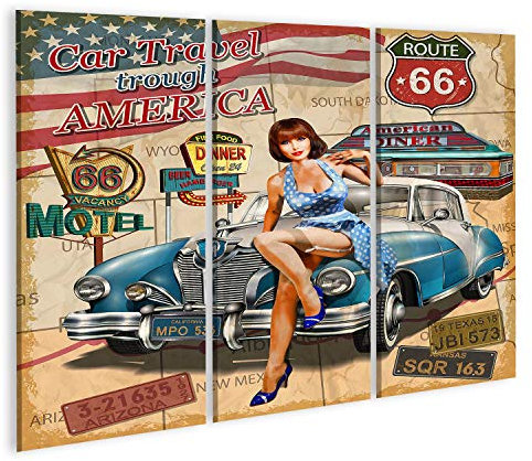 Bild Bilder auf Leinwand Autoreise durch Amerika Oldtimer-Poster Wandbild Poster Leinwandbild TNI