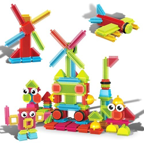 Picasso Toys112 Stück Igelblöcke STEM-Gebäudefliesen-Set BAU-Lernspielzeug Stapel-Interlock-Block, Borste, Kreativität jenseits Aller Vorstellungskraft, inspirierend, Freizeit, pädagogisch PTB112
