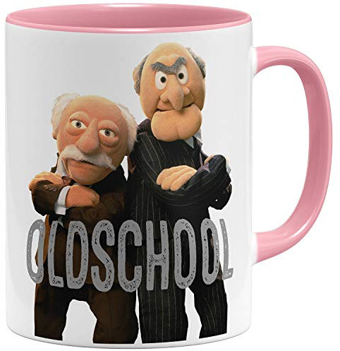 OM3® Waldorf and Statler Oldschool Keramikbecher, 325 ml, beidseitig bedruckt, große Farbauswahl, Rosa