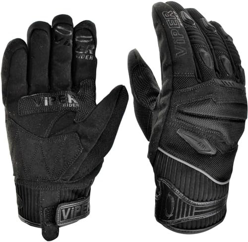 Viper Motorcycle Gloves Street 4 Summer CE Approved Touring Velcro Fastening Textile Motorbike Gear Gloves Black XS-3XL - Black - XL
