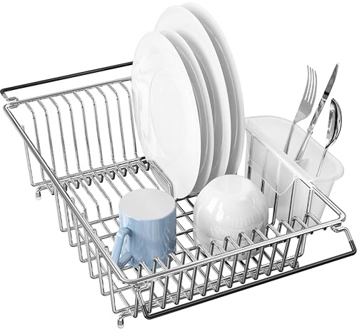 Simple Houseware Großes Abtropfgestell über der Spüle mit Abtropfmatte und Utensilienhalter, Chrom