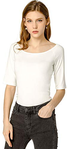 Allegra K Women's St. Patrick's Day Half Sleeves Scoop Neck Fitted Layering Top Soft T-Shirt Beige 8