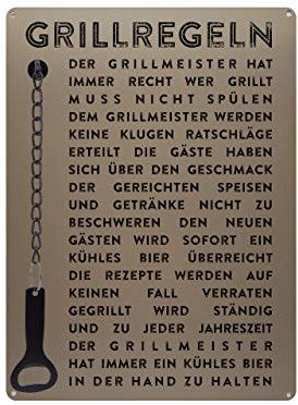 Schilderkönig Metallschild mit Flaschenöffner 300x220mm - Grillregeln - Schild für den Grill Terrasse Balkon Grillecke oder Grillparty