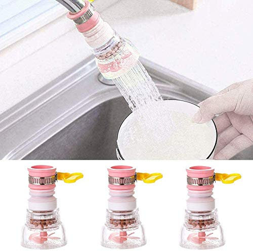 Wasserhahn Küche, 360° Drehbar Küchenarmatur, Spültischbatterie mit Wasserhahn, Tippen Erweiterung Adapter, Drehbar Wasserhahn - Beschleuniger-Filter für Küche (3Pcs-Pink)