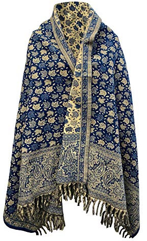 Schal aus reiner Yak-Wolle, Vintage-Stil, blau, beige, als Dekoration, Wolldecke, Übergröße, doppelseitig, luxuriös, als Geschenk