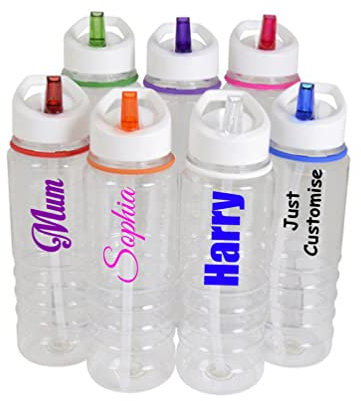 JC Personalised Custom Water Drink Bottle with Flip Straw - Any Name, Word, Business, Sports, School, Promotional Merchandise