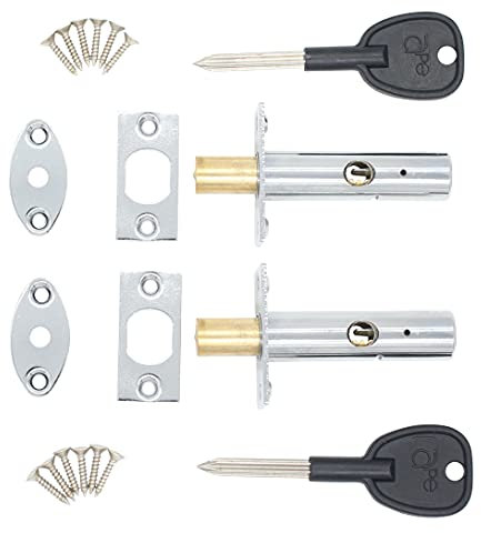 Door Mortice Rack Bolt | Polished Chrome | Pack of 2 Bolts + 2 Star Keys