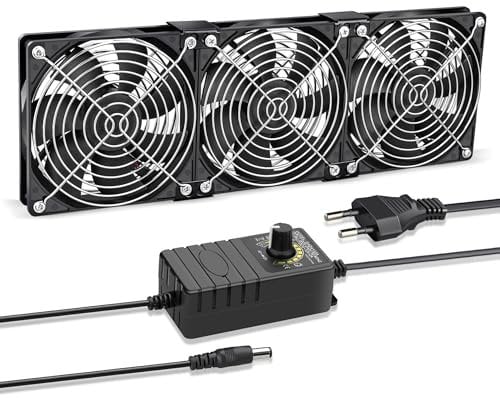 Lot de 3 ventilateurs de 120 mm, CA 220 et 240 V, avec contrôle de vitesse jusqu’à 12 V, double roulement à billes, pour station de travail, cabinet, châssis, serveur