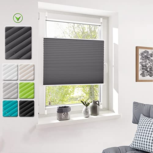 Deswell Plissee ohne Bohren Klemmfix Anthrazit B75 x H200 cm Plisseerollo Sonnenschutz und Sichtschutz Jalousien Easyfix Plissees Lichtdurchlässig Rollo für Fenster & Tür