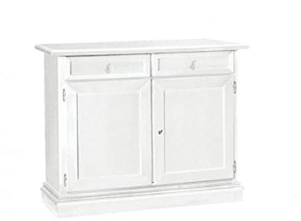 Mar.c.a. Design, Buffet Salon en Bois, Blanc Mat - Meuble Cuisine avec Casiers, Étagères et Tiroirs - Petit Meuble de Rangement Classique - Buffet Salle a Manger 105x42x85H, pour Meubles de Salon