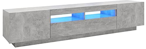 vidaXL Meuble TV avec Lumières LED, Armoire de Télévision avec Rangement, Meuble Télé de Salon Salle de Séjour Intérieur, Moderne, Gris Béton