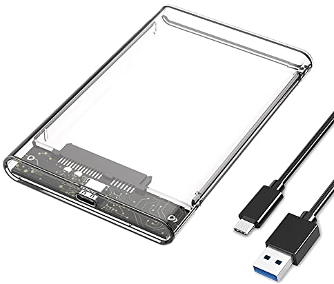 Eono Carcasa Disco Duro 2,5 USB 3.1 Gen 2, Caja Disco Duro Externo 2.5 USB 3.1 con de HDD SSD SATA I/II/III de 7mm 9.5mm de Altura No Requiere Herramientas, Transparente