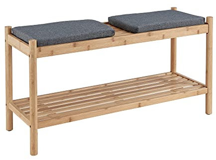 LIVIVO 2 Seat Bamboo Shoe Storage Rack With 2 Removable Form Cushions Scandi Style Bamboo Grain & Slats Bench Organiser Perfect For Hallway, Kitchen, Entrance Corridor Home- (Bamboo)