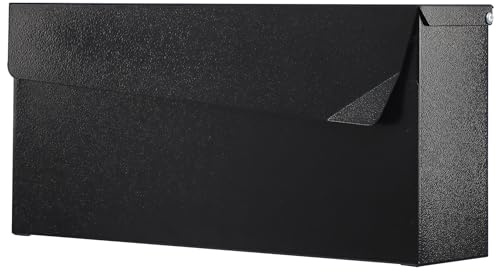 KYODOLED Briefkasten zur Wandmontage, großes Fassungsvermögen, verzinkter Stahl, rostfreier Metall, Briefkästen für draußen, 37 x 17,8 x 10,5 cm, Schwarz