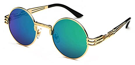 BOUACOUA Steampunk Retro Round Sunglasses Men Women Sonnenbrille Herren mit Metallrahmen