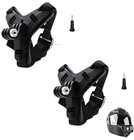 SRIKEKL (2 Sets Pack) Motorbike Helmet Camera Chin Strap, Motorcycle Helmet Chin Mount Holder for GoPro Hero 11/10/9/8/7/6/5/, Session, SJCAM, AKASO, Campark, YI Action Camera Helmet Mount Curved