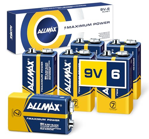 Allmax 9V Block (6LR61) Maximum Power Alkaline-Batterien (6 Stück) - Ultra-langlebig, 7 Jahre Haltbarkeit, auslaufsicheres Design - perfekt für Rauchmelder und kabellose Mikrofone (9 Volt)