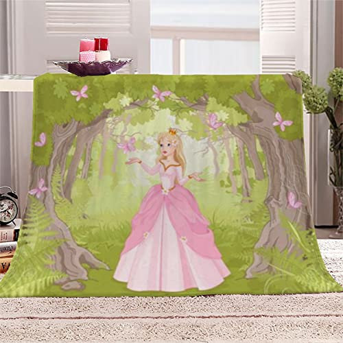 Hübsche Prinzessin, Wald Kuscheldecke Flauschig Decke 100x130 Weich Blanket Cartoon-Schmetterling 3D Druck Mikrofaser Flanell Fleecedecke Kinder Erwachsene Wohndecke kuscheldecken für Sofa Couch Bett