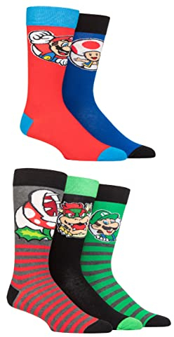 SockShop Herren Damen und Kinder Super Mario Charakter Baumwolle Socken Packung 5 Multi 31-36 Kind