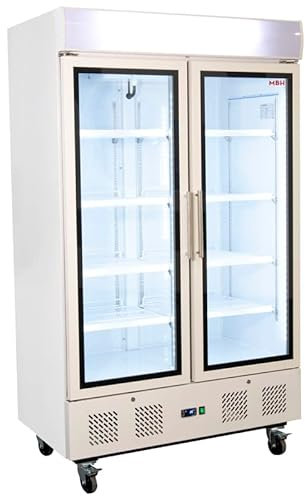 MBH - Armario frigorífico expositor 2 puertas de cristal abatibles para hostelería. Nevera expositora industrial refrigerada doble para supermercado y restaurante.