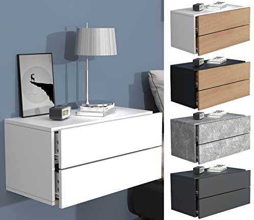 VCM Nachtschrank | Wandschublade | Wandboard | Nachttisch | Maße ca H. 30 x B. 60 x T. 32 cm - Usal L 60 cm Weiß/Honig-Eiche