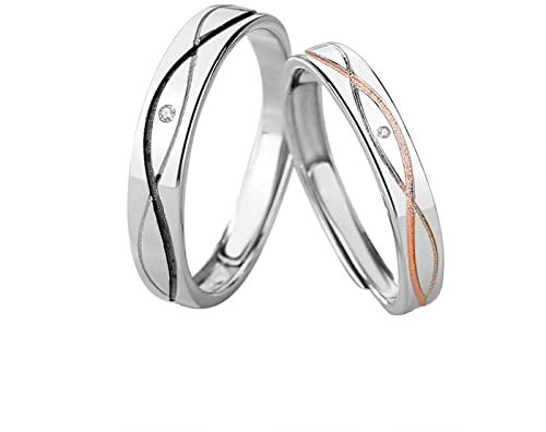 Whoiy Ring Silber Zirkonia Damen, Partner Ringe Verlobung Verstellbar Sterling Silber Irregulär Wasser Welligkeit Fisch Linie für Hochzeit Verlobung