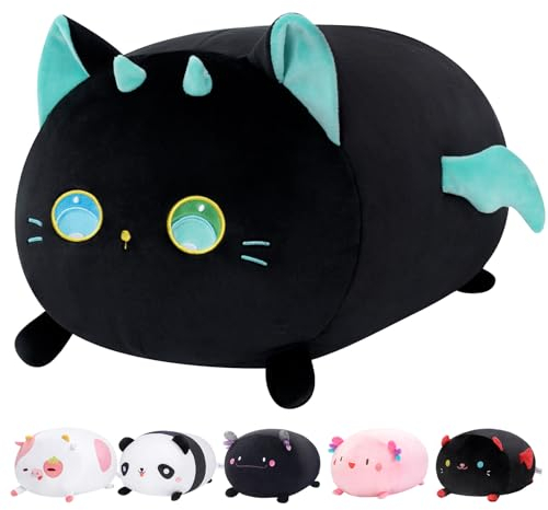Mewaii Schwarze Katze Plüschkissen 40CM Weiches Kawaii Kuscheltier für Kinder,Niedliches Katze Plüschtier,Perfektes Kuschelkissen und Geschenk