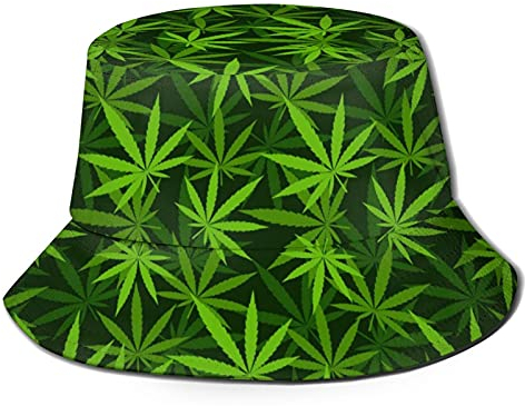 IUBBKI Marihuana Hanf Grüner Topf Gras Eimer Hut Strandhut Sonne Männer Frauen Junge Mädchen Faltbarer Fischerhut Casual, Siehe Abbildung, L-3XL