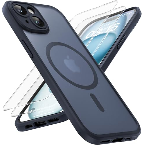 TOCOL 3 in 1 für iPhone 15 Hülle für Magsafe, [Vollständiger Kameraschutz] [Schutz in Militärqualität] Stoßfest Kratzfest Magnetisch Handyhülle für iPhone 15 Case, Schwarz