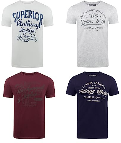 riverso Tshirt Herren Baumwolle Regular Fit RIVLeon 4er Set Pack Rundhals Kurzarm Sommer Tee Shirt Print, Größe:5XL, Farbe:Farbmix 33