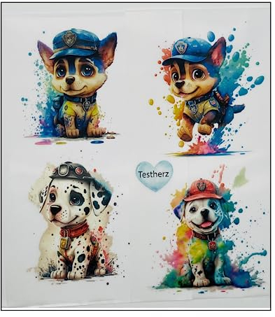Bügelbilder Set für Textilien DIN A4 Kinder Mädchen Jungen Dino Einhorn groß klein Aufbügelbild zum aufbügeln (1 - Hunde)