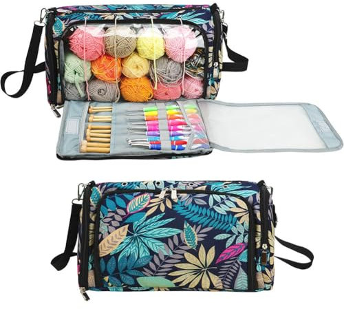 Large Knitting Wool Tote Storage Bag Portable Crochet Hook Needles Accessories Organiser Holder with Clear PVC Top (A)