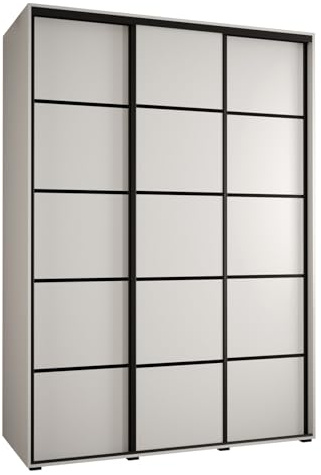 MEBLE KRYSPOL Davos 4 180 Schrank mit DREI Schiebetüren für Schlafzimmer - Moderner Kleiderschrank mit Kleiderstange und Regalen - 235,2x180x60 cm - Weiß Weiß Schwarz