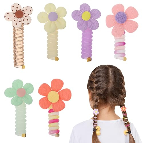 Beaupretty 6pcs Haargummi Spirale Kinder Telefondraht Haarbänder Haargummis Blumen Mädchen Haargummi Telefonkabel Süße Haargummis für Mädchenn