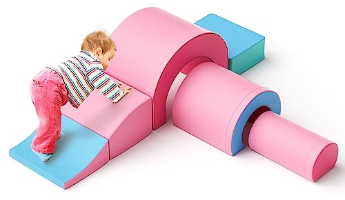 Lischwert Kinder Schaumstoff bausteine 6 Grossbausteine Schaumstoffbausteine Bauklötze Riesenbausteine Schloss-Set, Mehrfarbig (C-Rosa blau)