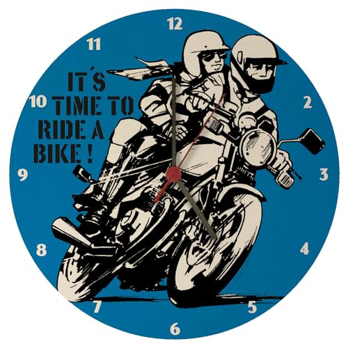 speecheese It's time to Ride a Bike! Wanduhr für Motorradfahrer als besondere Dekoration für das Wohnzimmer von echten Bikern die ihren Bock über Alles lieben Mofa