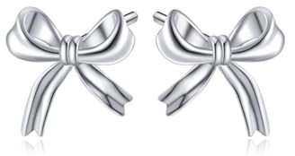 Reffeer Ohrstecker aus massivem 925er-Sterlingsilber mit Schleife für Damen, kleine Band-Ohrstecker mit Schleife (A-Silber)
