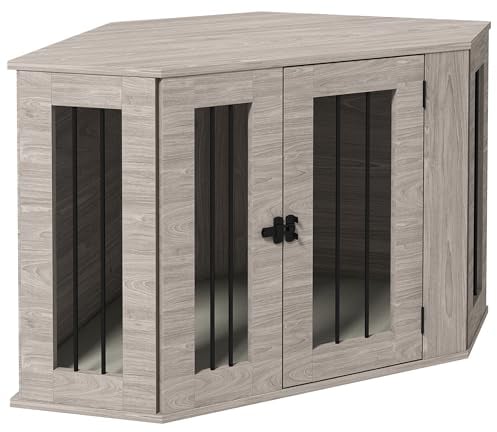 PawHut Hundekäfig, Eckige Hundehütte Hundebox mit Kissen, Hundehaus mit Türriegel, Haustierkäfig für mittelgroße Hunde, Walnuss, 104 x 55 x 63 cm