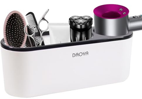 Gzsekken Hair Dryer Holder Wall Mounted,Hair Styling Care Tools Organizer, Hairdryer Holder Station, Bath Supplies Self Adhesive Hair Styling Care Tools Organizer with 3 Holes(Black)