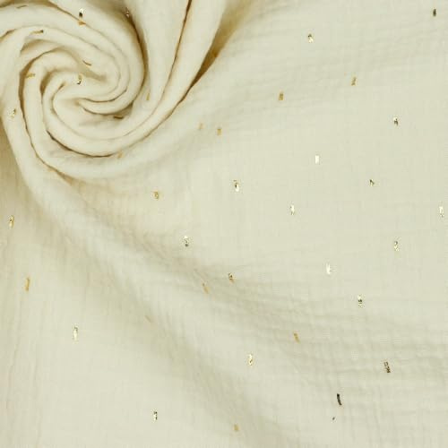 Musselin | Double Gauze | mit Glitzerstreifen | ab 0,5 m | Meterware (ecru-gold)
