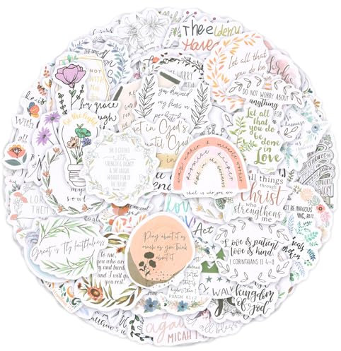 100pcs Christian Jesus Stickers, Jesus Bible Verse Stickers with Spring Flowers Decor Vinyl Religious Faith Stickers Decals Christian Religious Gifts for Scrapbook Water Bottle Laptop