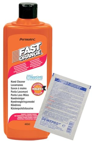 Fast Orange Handwaschpaste Flasche à 440 ml - Effektive Reinigung mit pflegenden Inhaltsstoffen inkl. 1 St. DEWEPRO SingleScrubs