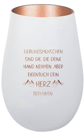 Der-Porzellan-Laden Windlicht mit Gravur Lieblingsmenschen sind die | Weiß Bronze, Teelichthalter aus Glas mit Spruch, Tischdeko modern
