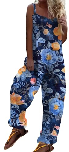 Overall Damen Jumpsuit Damen Sexy Overall Damen Sommer Elegant Oranger Overall Damen Weite Hose Damen Elegant Hosenträger Damen Ärmellos Hosenanzug Damen Sportlich Overall Damen(XL,Königsblau)