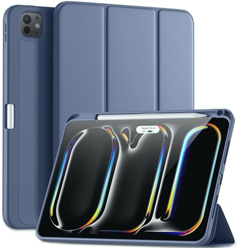 Maledan Case for iPad Pro 11 Inch 2024 (M4 5th Generation) with Pencil Holder, Slim Flexible TPU Back Shockproof Protective Cover Support Apple Pencil Pro/USB-C, Auto Wake/Sleep, Blue Gray