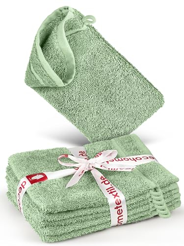 DecoHomeTextil Handtuch-Set 6 Waschlappen in Salbeigrün aus 100% Baumwolle, hochwertig, kuschelweich und saugstark