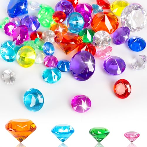 RNHDLY 50 Stück Edelsteine für Kinder 40mm 30mm 25mm 20mm Kinder Diamanten | Acryl Edelsteine Groß, Diamanten Deko Bunt, Deko Diamanten für Vasen, Tischdeko, Party Mitgebsel, Hochzei