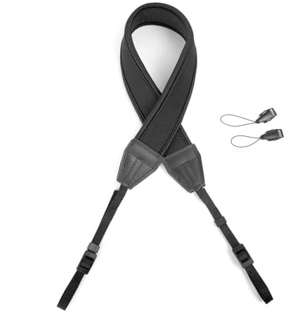 TRHDFW Camera Soft Neoprene Padded Shoulder Neck Strap with Quick Release Buckles Universal Camcorder Vintage Sling Belt Strap for Women Men All DSLR SLR Cameras (Soft Black)