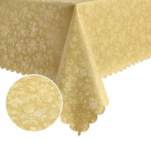 Romanstile Weihnachtstischdecke 350x150 Gold Wachstuch 350GSM große Tischdecke Tafelwäsche Tischtuch wasserdicht festlich deko für Party,Silvester,Neujahr,Esstisch,Feste,Christmas,Geschenke,Gift,Xmas