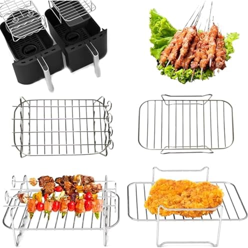 Putentfun 2Pcs Air Fryer Rack Compatible with Ninja Food Dual Zone Air Fryer AF300UK/AF400UK 2 Drawers, Layered Dehydrator Racks Skewer Rack 304 Stainless Steel Dual Air Fryer Accessories